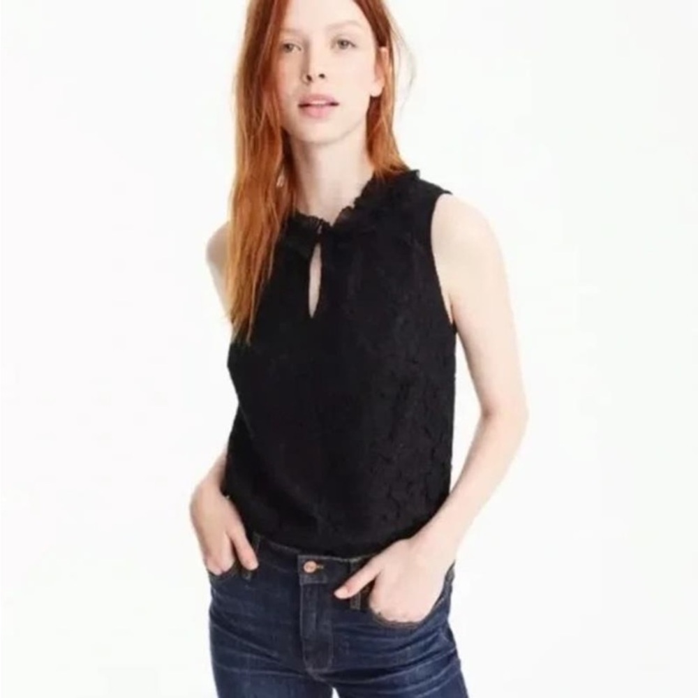 J. Crew Sleeveless Lace Ruffle-Neck Top